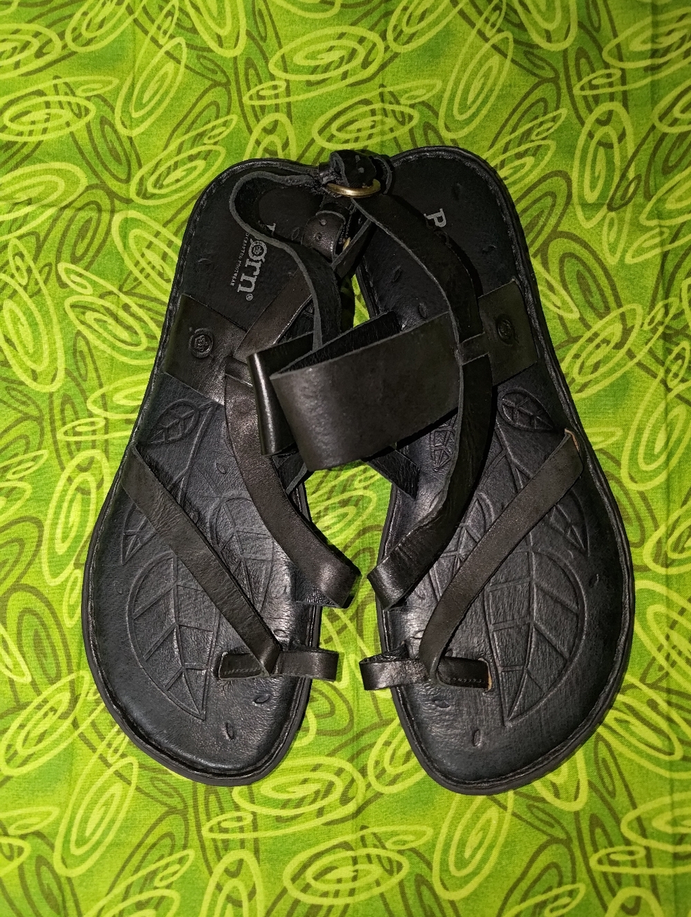 Born Womens Belluno Thong Slingback Sandals 9.5M Blk Leather Casual Comfort Flat